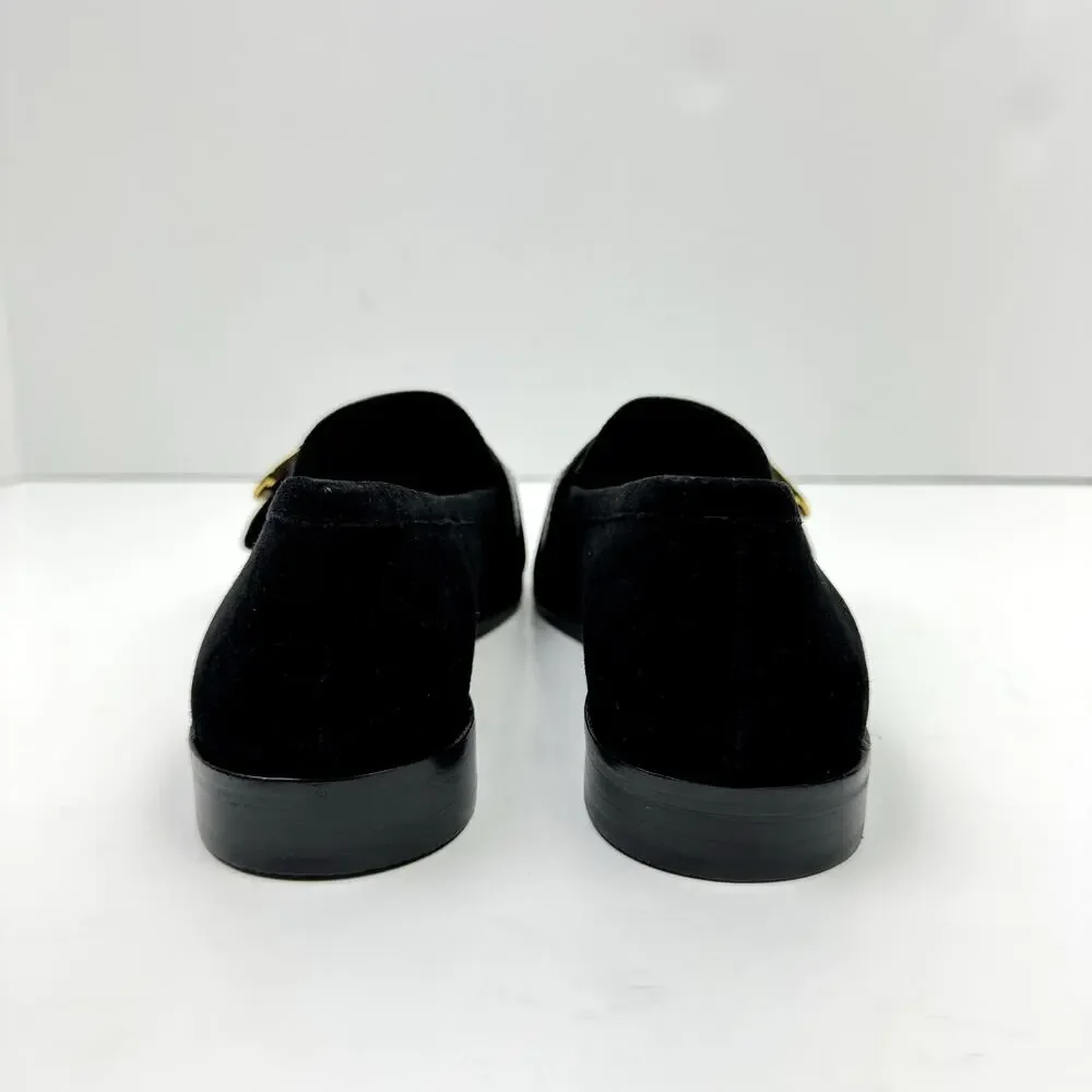 NEW Vince Camuto Cenkanda Black Leather & Suede Gold Buckle Slip On Loafer Flat